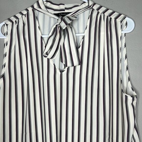 Chadwicks Blouse Striped Sleeveless Tie Neck Large - Picture 5 of 10